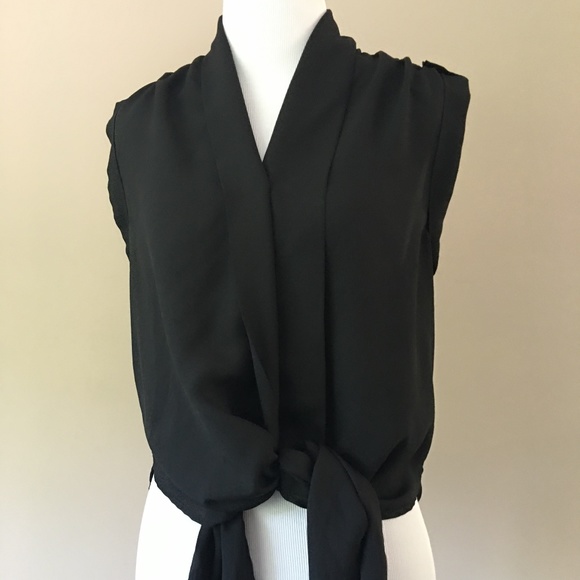 Candie’s Black Sleeveless Waist Tie Blouse - Size S - Picture 4 of 8